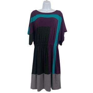 Dressbarn Womens Colorblock Geometric Print Short Sleeve Dress Size 10 Medium